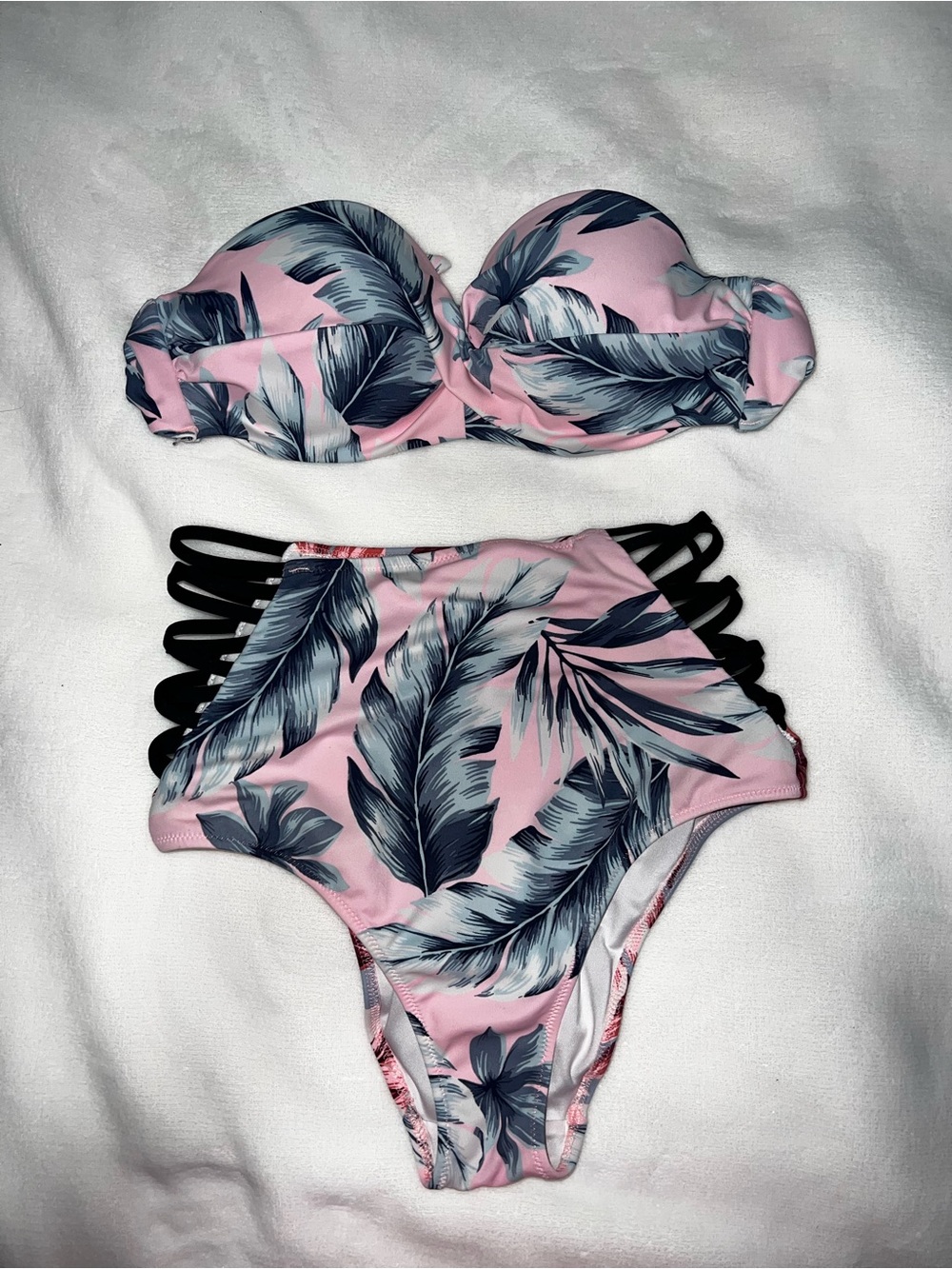 PINK Victoria's Secret Pink and Blue Tropical High-Waist Bikini